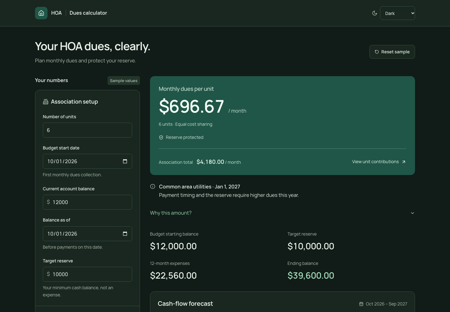 HOA Dues Calculator preview